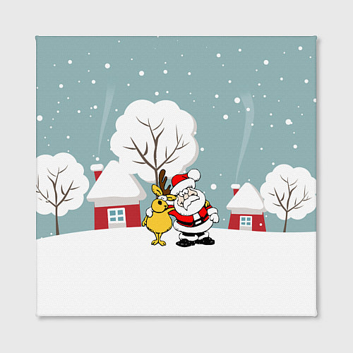 Картина квадратная Деревенский Новый Год Дед Мороз и Олень / 3D-принт – фото 2