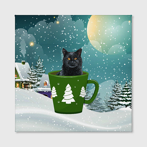 Картина квадратная Черный кот в кружке / 3D-принт – фото 2