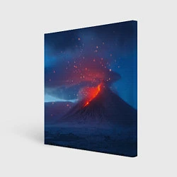 Холст квадратный Извержение вулкана ночью, цвет: 3D-принт