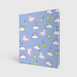 Холст квадратный Единоржки и облака, цвет: 3D-принт