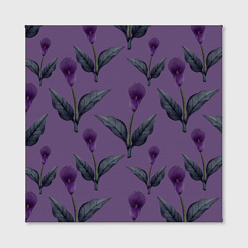 Картина квадратная Фиолетовые каллы с зелеными листьями / 3D-принт – фото 2