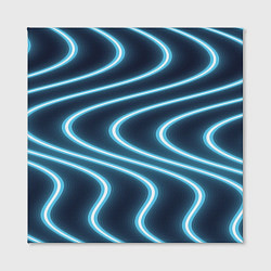 Холст квадратный Неоновый свет Волны голубые на темном фоне, цвет: 3D-принт — фото 2