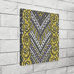 Холст квадратный Абстрактный узор в стиле дудл Желтый, серый и белы, цвет: 3D-принт — фото 2