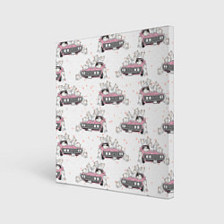 Холст квадратный Коты на автомобиле Паттерн, цвет: 3D-принт
