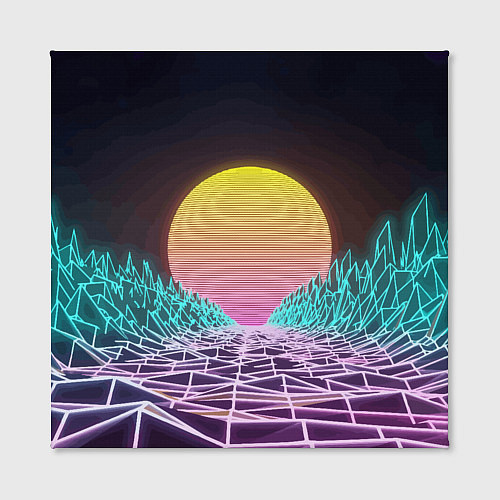 Картина квадратная Vaporwave Закат солнца в горах Neon / 3D-принт – фото 2