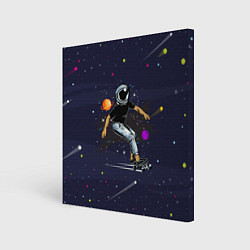 Холст квадратный Космонавт - скейтбордист, цвет: 3D-принт