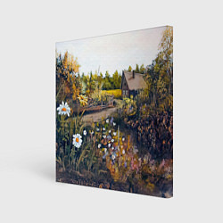 Картина квадратная Домик в цветущем лесу