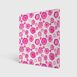 Картина квадратная Яркие розовые цветы в дудл стиле, абстракция