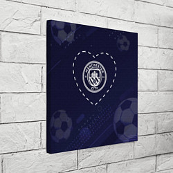 Холст квадратный Лого Manchester City в сердечке на фоне мячей, цвет: 3D-принт — фото 2