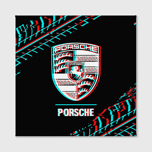 Картина квадратная Значок Porsche в стиле Glitch на темном фоне / 3D-принт – фото 2