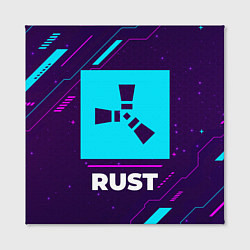 Холст квадратный Символ Rust в неоновых цветах на темном фоне, цвет: 3D-принт — фото 2