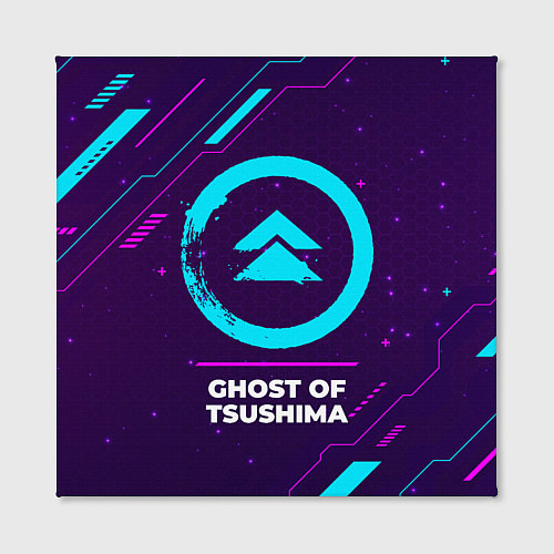 Картина квадратная Символ Ghost of Tsushima в неоновых цветах на темн / 3D-принт – фото 2