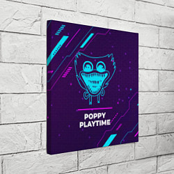 Холст квадратный Символ Poppy Playtime в неоновых цветах на темном, цвет: 3D-принт — фото 2