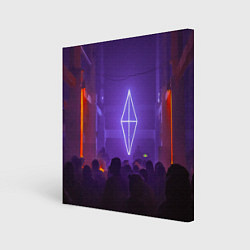 Холст квадратный Неоновое помещение с людьми - Фиолетовый, цвет: 3D-принт