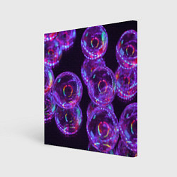 Холст квадратный Неоновые сюрреалистичные пузыри - Фиолетовый, цвет: 3D-принт