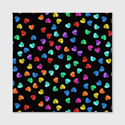 Холст квадратный Сердечки разноцветные на черном, цвет: 3D-принт — фото 2