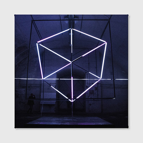 Картина квадратная Неоновый прерывистый куб во тьме - Фиолетовый / 3D-принт – фото 2