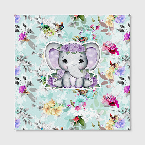 Картина квадратная Милая слониха в цветах / 3D-принт – фото 2