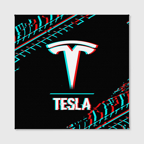 Картина квадратная Значок Tesla в стиле Glitch на темном фоне / 3D-принт – фото 2