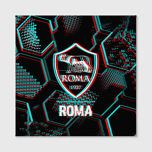 Картина квадратная Roma FC в стиле Glitch на темном фоне / 3D-принт – фото 2