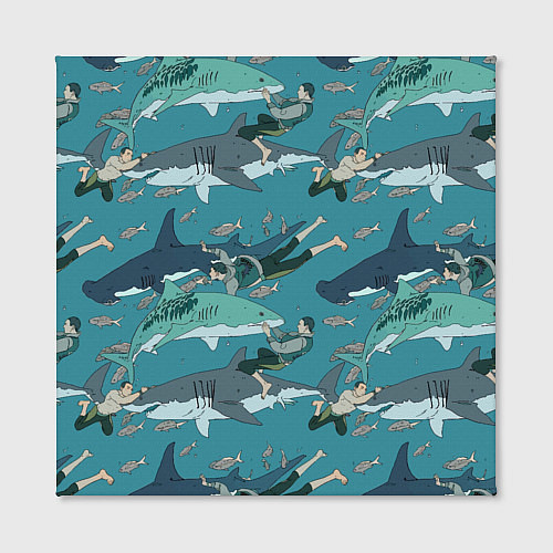Картина квадратная Ныряльщики и акулы - паттерн / 3D-принт – фото 2