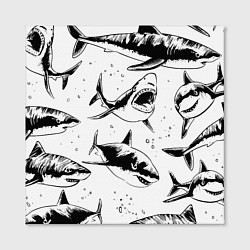 Холст квадратный Кровожадные акулы - стая, цвет: 3D-принт — фото 2