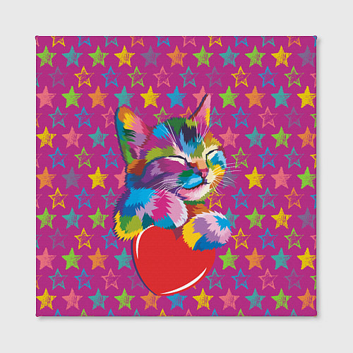 Картина квадратная Сердечный котик в поп-арте / 3D-принт – фото 2