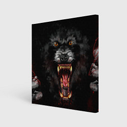 Картина квадратная Злой волк с открытой пастью