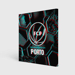 Холст квадратный Porto FC в стиле glitch на темном фоне, цвет: 3D-принт