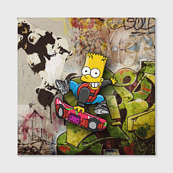 Холст квадратный Скейтбордист Барт Симпсон на фоне граффити, цвет: 3D-принт — фото 2