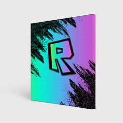 Холст квадратный Roblox neon logo, цвет: 3D-принт