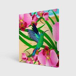 Картина квадратная Колибри и орхидеи