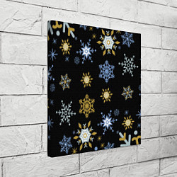 Холст квадратный Новый год снежинки на чёрном фоне, цвет: 3D-принт — фото 2