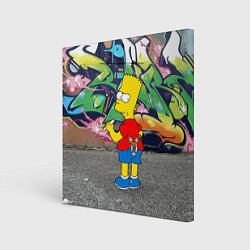Холст квадратный Хулиган Барт Симпсон на фоне стены с граффити, цвет: 3D-принт