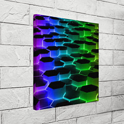 Холст квадратный Неоновые шестиугольники, цвет: 3D-принт — фото 2