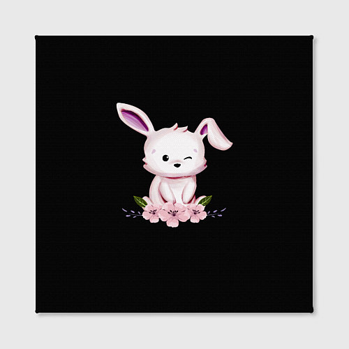 Картина квадратная Крольчонок С Цветами На Чёрном Фоне / 3D-принт – фото 2