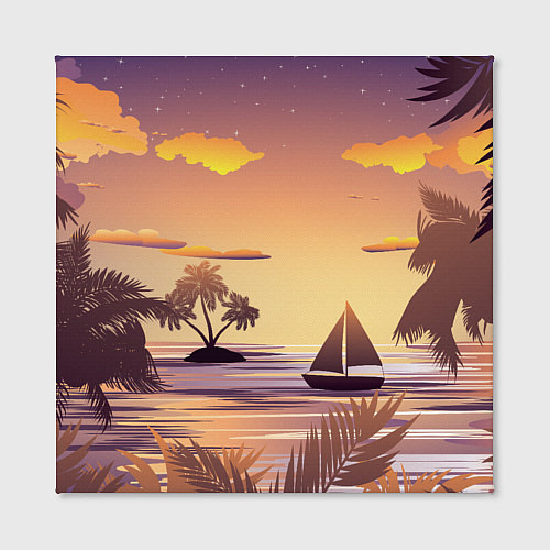 Картина квадратная Лодка в море на закате возле тропических островов / 3D-принт – фото 2