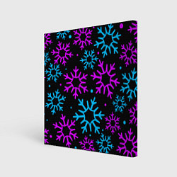 Холст квадратный Неоновые снежинки, цвет: 3D-принт