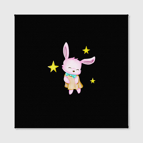 Картина квадратная Крольчонок танцует со звёздами на чёрном фоне / 3D-принт – фото 2