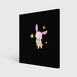 Холст квадратный Крольчонок танцует со звёздами на чёрном фоне, цвет: 3D-принт