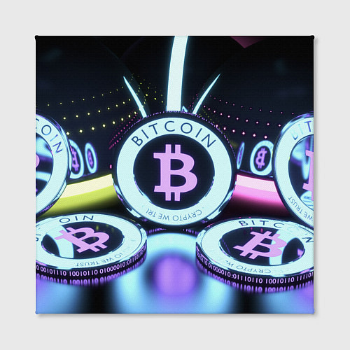 Картина квадратная Неоновый светящийся биткоин / 3D-принт – фото 2