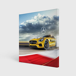 Холст квадратный Mercedes AMG V8 Biturbo на трассе, цвет: 3D-принт