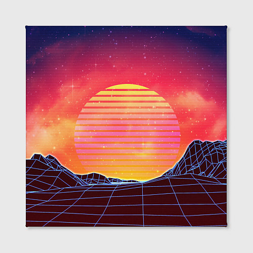 Картина квадратная Абстрактные 3D неоновые горы на закате / 3D-принт – фото 2
