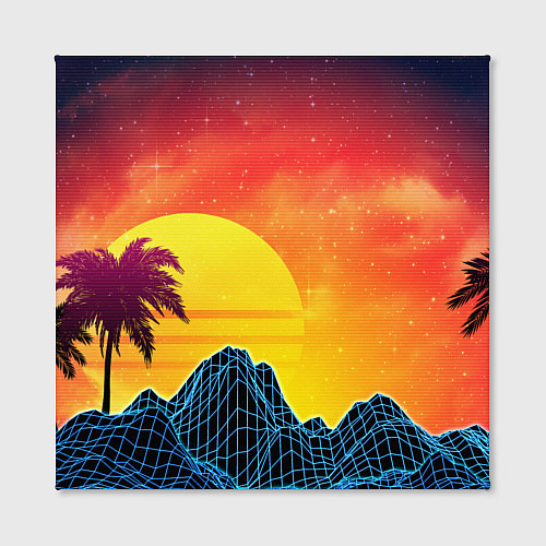Картина квадратная Тропический остров на закате ретро иллюстрация / 3D-принт – фото 2