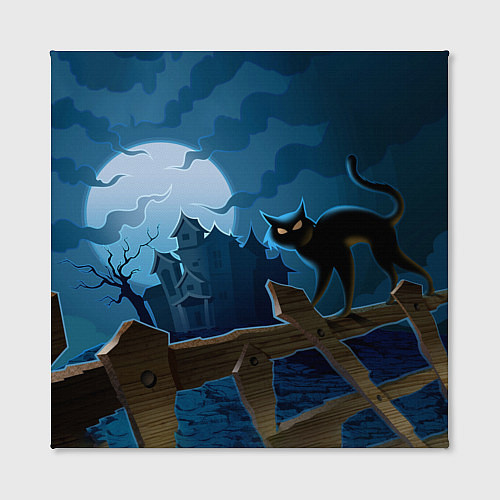 Картина квадратная Хэллоуин - чёрный кот на заборе / 3D-принт – фото 2