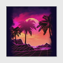Холст квадратный Пальмы и пляж в розовом закате ретро дизайн, цвет: 3D-принт — фото 2