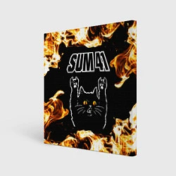 Холст квадратный Sum41 рок кот и огонь, цвет: 3D-принт