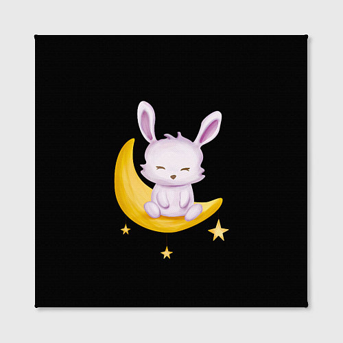 Картина квадратная Крольчонок сидит на месяце на чёрном фоне / 3D-принт – фото 2