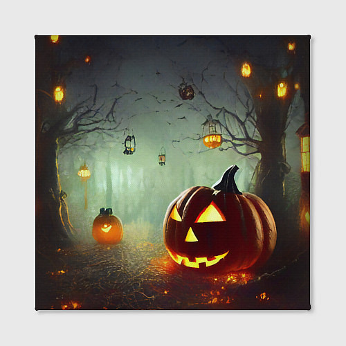 Картина квадратная Тыква на Хэллоуин в ночном туманном лесу / 3D-принт – фото 2