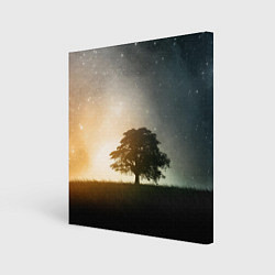 Холст квадратный Раскидистое дерево на фоне звёздного неба, цвет: 3D-принт